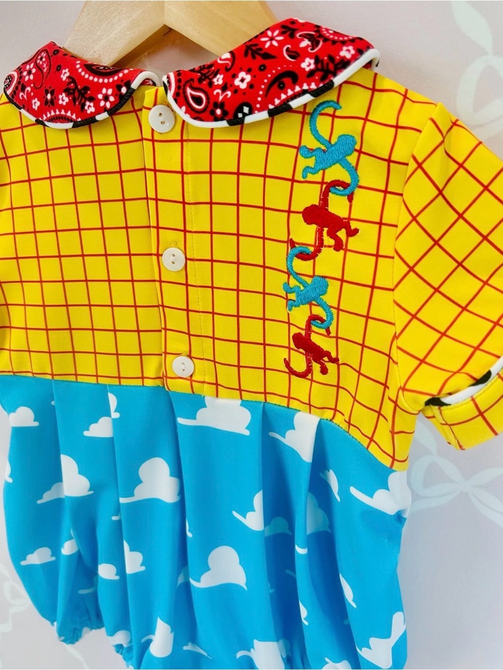 Toy Story Inspired Baby Romper - Yellow, Red, Blue the posh piglet - Picture 3 of 3
